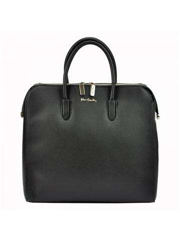 Černá Kufříková Kožená Taška Pierre Cardin 55045 TSC DOLLARO Shopperbag s Odjímatelným Popruhem