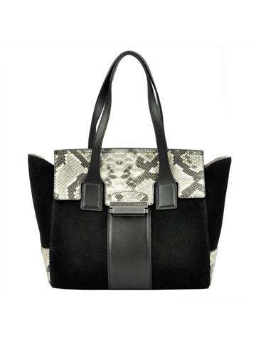 Černá kožená kabelka Innue E712 větší shopperbag s dekorativním zapínáním a stříbrnými kováními