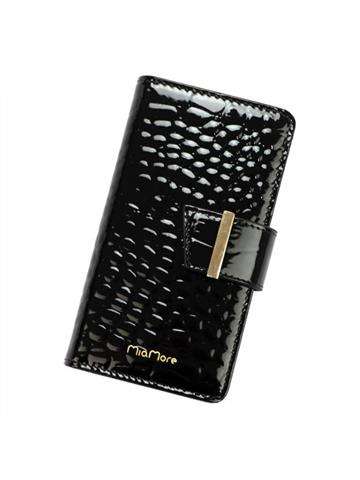 Černé kožené etui MiaMore PHONE CASE L1789 pro iPhone 13 s kapsami na karty a magnetickým uzávěrem