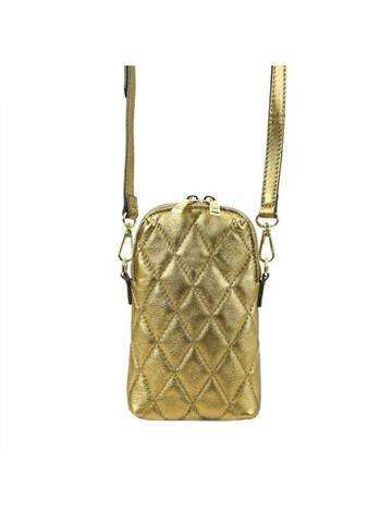 Dámská kabelka Patrizia 419-050 MET z přírodní kůže v bronzo barvě, crossbody etui s zlatými zdobeními