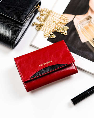 Dámská kompaktní kožená peněženka s ochranou karet - Peterson - červená