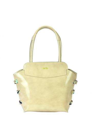Dámská kožená kabelka Gilda Tonelli Beige Shopperbag s přírodními detaily a stříbrnými kováními