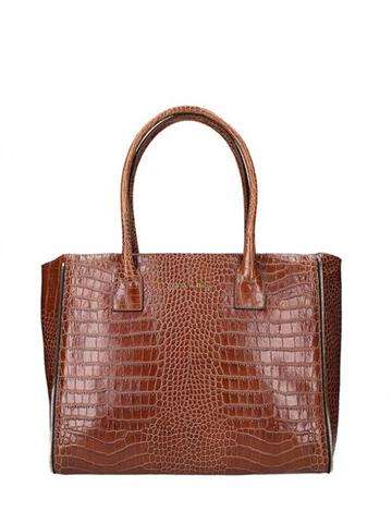 Dámská kožená kabelka Innue E363 ve stylu shopperbag hnědá s přírodní kůží a stříbrnými kováními