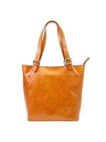 Dámská kožená kabelka L Artigiano 8470 F camel shopperbag s dopínacím popruhem a stříbrnými kováními