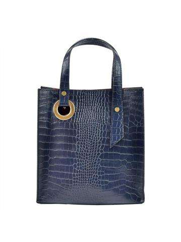 Dámská kožená kabelka Luka 19-15 M COCO shopperbag v barvě námořnické modři s krokodýlím vzorem a zlatými kováními