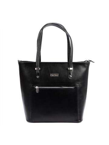 Dámská kožená kabelka MiaMore 01-011 černá shopperbag s odnímatelným popruhem a stříbrnými kováními