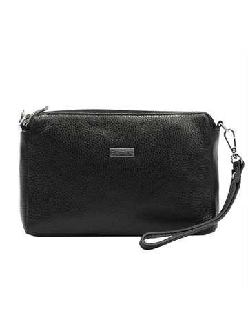 Dámská kožená kabelka MiaMore 01-042 DOLLARO černá listonoška s odnímatelným popruhem