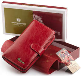 Dámská kožená peněženka s vertikálním zapínáním - Peterson - červená
