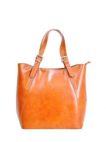 Dámská kožená taška Florence 847 camel shopperbag s přírodní kůží a stříbrnými kováními