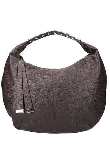 Dámská kožená taška Innue V7593 ve tmavě hnědé barvě shopperbag s ozdobnými kovovými prvky a odnímatelným popruhem
