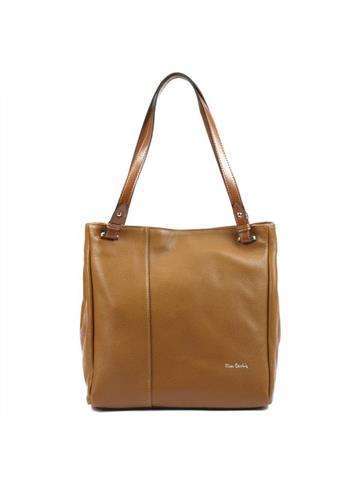 Dámská kožená taška Pierre Cardin NPA 503 ve stylu shopperbag v barvě camel s přírodní kůží a stříbrnými kováními