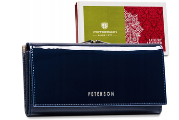 Dámská tmavě modrá kožená peněženka s klopou - Peterson