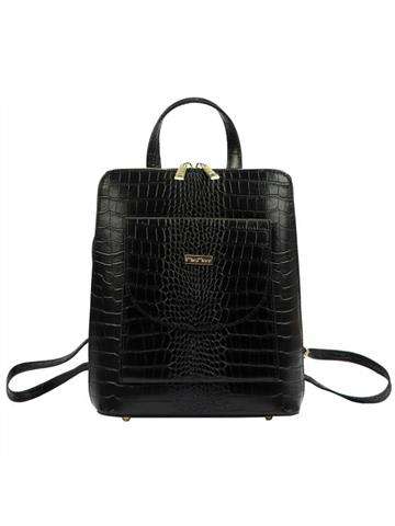 Dámský kožený batoh MiaMore 01-010 COCO černý s nastavitelnými ramenními popruhy a stříbrnými kováními