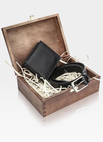 Dárková sada STEVENS Peněženka a opasek v dřevěné dárkové krabičce Pro přítele Pro manžela