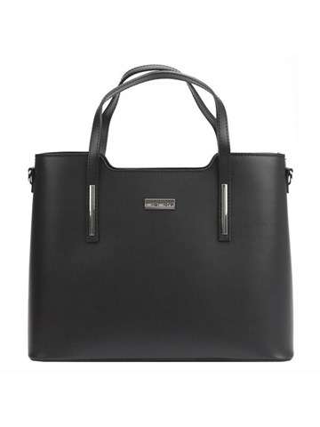 Kožená kabelka MiaMore Black Shopperbag 01-035 D Large s připevněným popruhem