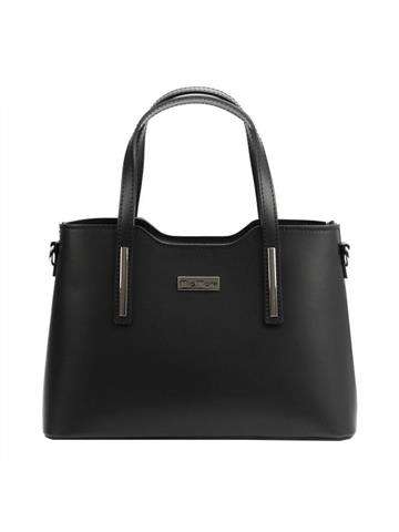 Kožená nákupní taška MiaMore Black 01-035 Natural s připevněným popruhem