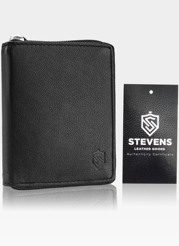 Pánská černá kožená peněženka STEVENS velká na zip Vertikální
