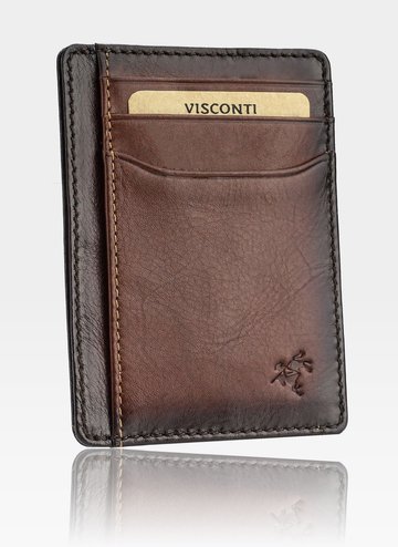 Pánská jednodílná peněženka z přírodní kůže Visconti Slim Card Case Dark Hnědá