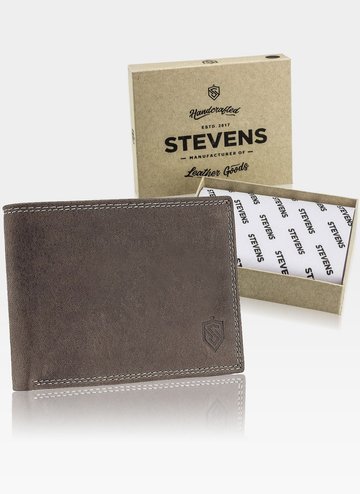 Pánská kožená horizontální peněženka STEVENS s rozšiřitelným ochranným panelem RFID Hnědá