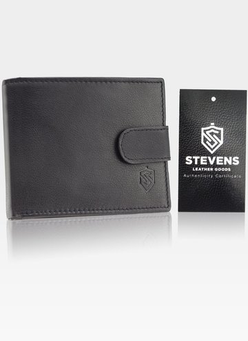 Pánská kožená peněženka STEVENS Klasický Horizontální Buckled Černá Card Ochranná technologie RFID