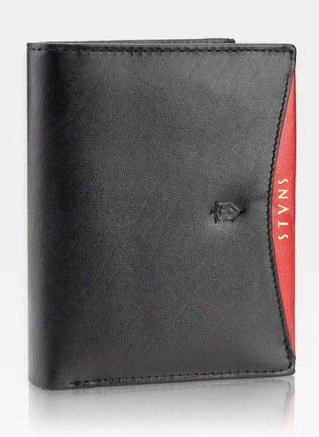 Pánská kožená peněženka STEVENS Ochranná technologie RFID Černá + Červená Modern