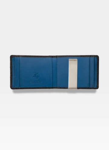 Pánská kožená peněženka s klipem na bankovky Visconti RFID Černá + Modrá VSL-57