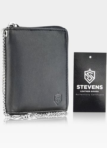 Pánská kožená velká peněženka na zip STEVENS s řetízkem