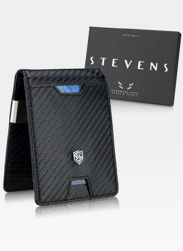 STEVENS Pánská tenká moderní kožená peněženka z RFID CARBON pro Karty na hotovost dárek