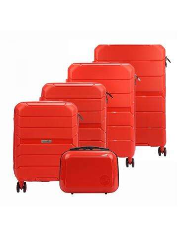 Sada kufrů Jony Z01 x5 Z červená s čtyřmi otočnými kolečky a šifrovacím zámkem