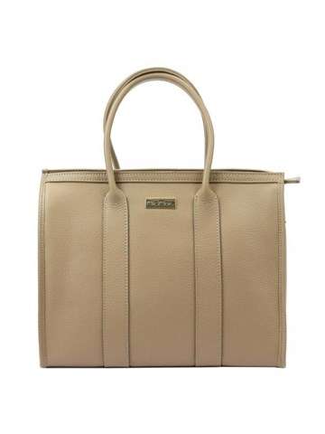 Tmavě béžová kožená kabelka MiaMore 01-056 DOLLARO shopperbag s popruhem