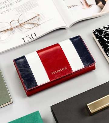 Tříbarevná kožená dámská peněženka s klopou - Peterson
