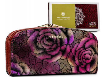 Velká prostorná peněženka z přírodní kůže s květinovým vzorem - Peterson