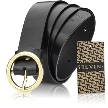 Čierny Dámsky Kožený Opasok STEVENS Lily so Zlatou Sponou Kruh
