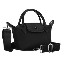 Čierna polyesterová dámska poštová kabelka zavesená na širokom popruhu a praktických držadlách - Peterson