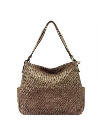 Dámská kožená taška VS 023 shopperbag taupe s dopínacím popruhem a zlatými kováními