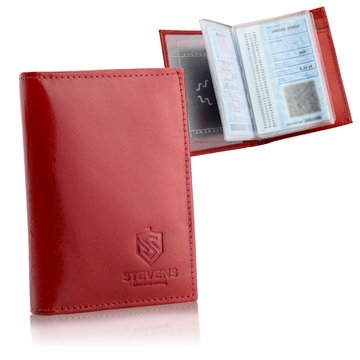 Červená kožená peňaženka slim organizér na dokumenty a karty STEVENS Unisex