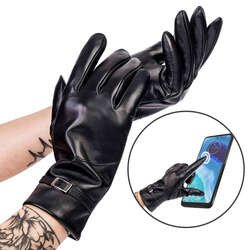 Dámske zateplené kožené rukavice so sponou - Rovicky