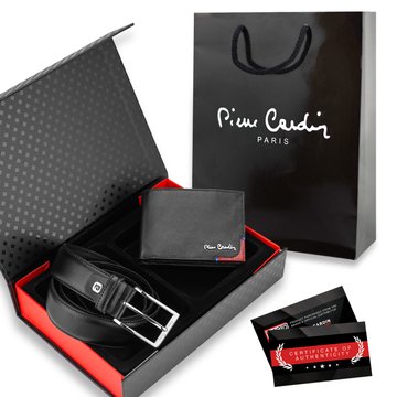 Pierre Cardin TILAK75 8806 Pánská Peněženka z Přírodní Kůže Černá s Červenými Detaily Horizontalní Orientace