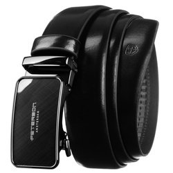 Elegantný pánsky opasok z prírodnej kože v čiernej farbe s automatickou striebornou prackou - Peterson