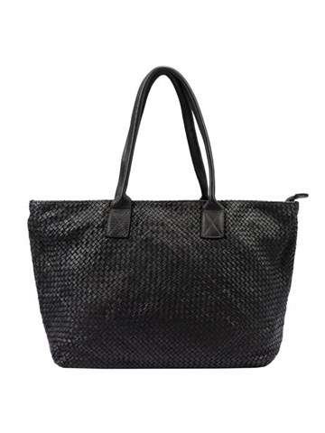 Černá Kožená Shopperka VS 010 s Zlatými Kováními a Dekorativním Vzorem