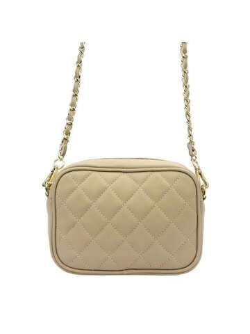 Dámska kabelka Luka 20-060 z prírodnej kože v tmavobéžovej farbe s bodkovaným vzorom a zlatými detailmi