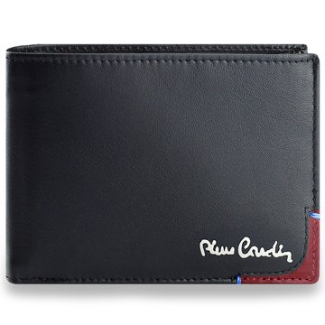 Pierre Cardin TILAK75 8806 Pánská Peněženka z Přírodní Kůže Černá s Červenými Detaily Horizontalní Orientace