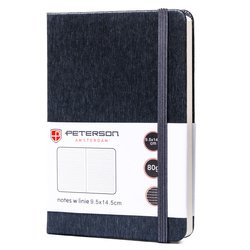 Zápisník formátu A6 v šedé barvě, potištěný linkami a opatřený pružným uzávěrem - Peterson