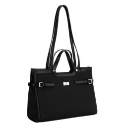 Čierna dámska kabelka so zapínaním na magnetický klip, zavesená na pohodlných držadlách - Peterson