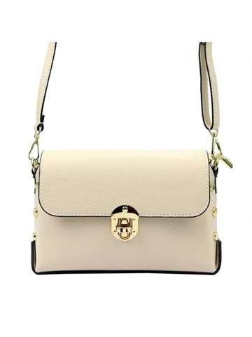 Luka Dámská kožená kabelka 20-052 DOLLARO Beige Postbag Zlaté zdobení